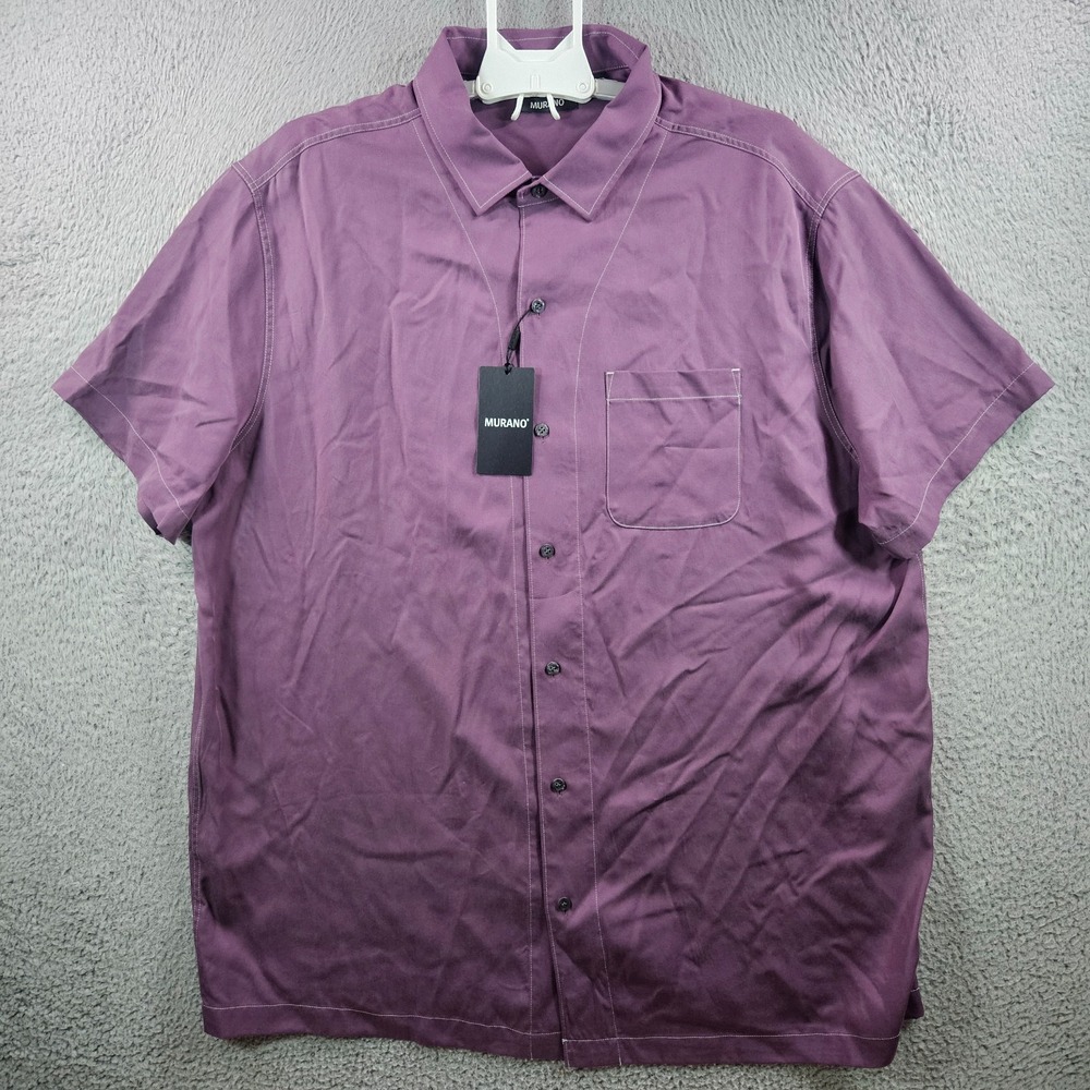 NEW Murano Casual Shirt Men 2XB Button Up Short‎ Sleeve 100% Lyocell Purple
